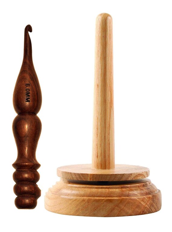 Unique Hand Crafted Wood Yarn Holder and Crochet Hook with Twirling Function 7 Hx4 W Perfect for Home Crafting and Crochet Projects