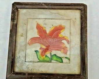 Old Vintage Miniature Hand Carved Painting on Marble Tile Well Framed Home Decor