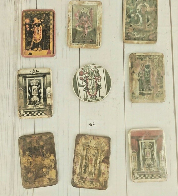 Rare Antique God/Goddess Photo Lot – Miniature Porcelain Tintype Prints, Vintage Hindu Deity Memorabilia, Unique Religious Decor Collectible