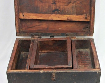 Handgemaakte antieke houten spaarpot: vintage koopmansschatkist