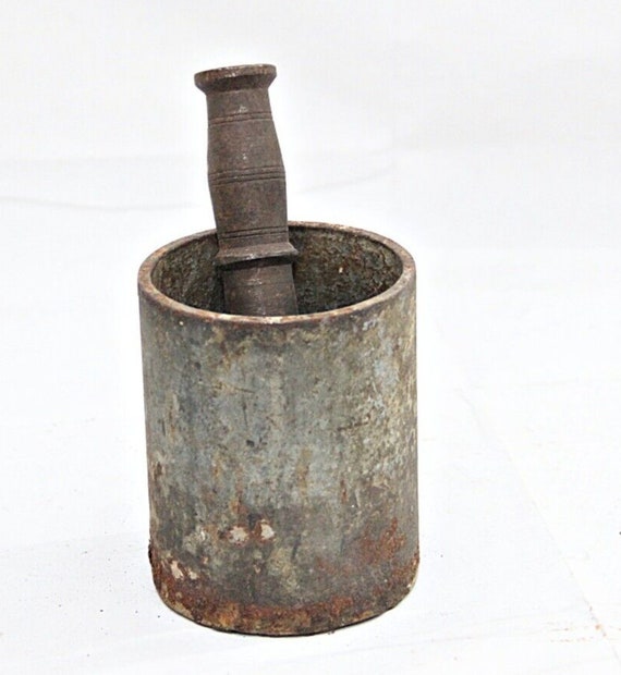Rare Antique Iron Mortar & Pestle Grinder, Hand Crafted Kitchenware, Vintage Herb Spice Crusher, Rustic Home Decor, Unique Iron Kitchen Tool