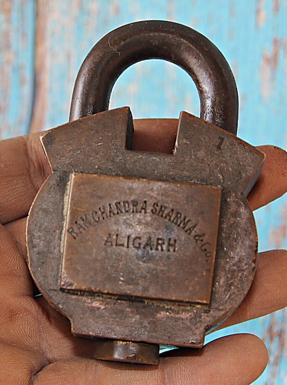 Brass Lock with Key from Aligarh, Exceptional Vintage Handmade Padlock, Collectible Unique Home Decor Item, Rare Find