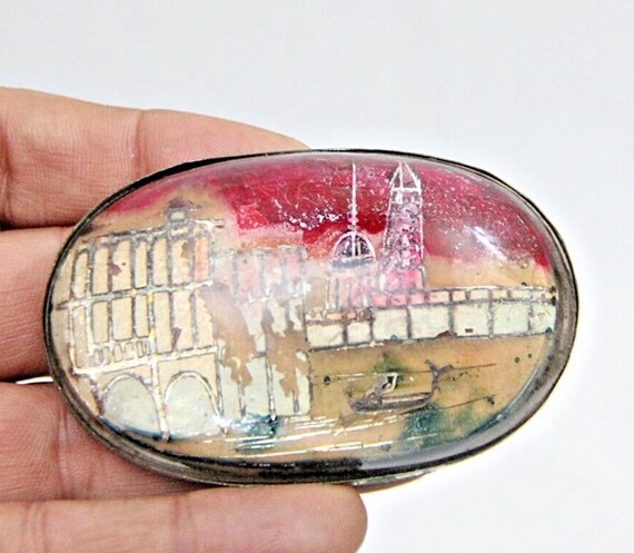 Rare Hand Blown Vintage Glass Paperweight Islamic Design Oval Shape, Unique Art Glass Collectible Decor, Hand Crafted Elegant Vintage Piece