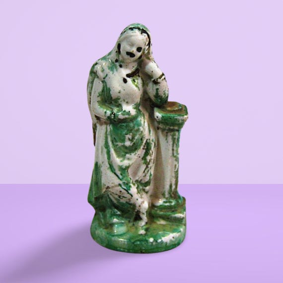 Veiled Lady Statue- Ceramic Porcelain Figurine, Exquisite Vintage Rare Traditional Indian Collectible for Cultural or Home Décor Enthusiasts