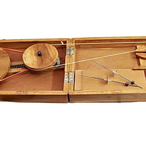 Reviving Gandhi's Legacy the Wooden Box Charkha Traditional Spinning Wheel With Sliding Box and 2 Extra Spindles and Puni image 1