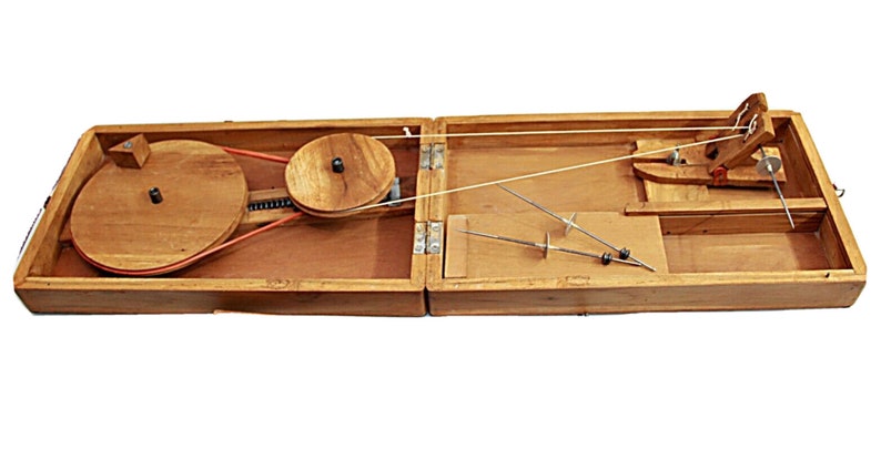 Reviving Gandhi's Legacy the Wooden Box Charkha Traditional Spinning Wheel With Sliding Box and 2 Extra Spindles and Puni image 1