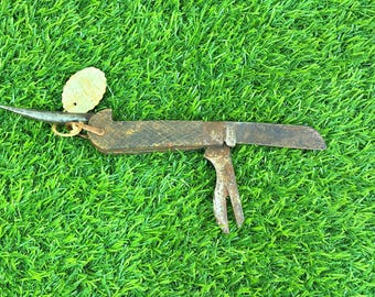 Vintage Hand-Forged Iron Rigging Knife Multi-Tool – Rustic Maritime Collectible A3