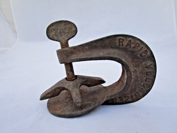 Rare Vintage SHALER Iron Hand Clamp Tire Repair Tool– Made in USA Rapid Vulcanizer Kit | Antique Auto Repair Accessory | Durable Collectible