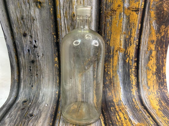Large Apothecary Medicine Bottle – Hand Blown Clear Glass Lab Jar Vintage Pharmacy Decor Unique Scientific Collectible Medical Display Piece