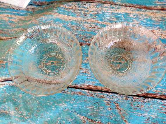 Rare Old Vintage Clear Glass Ceiling Lamp Shade Bowl - Embossed Unique Design - Antique Home Decor - Hand Crafted Lighting - Ceiling Fixture