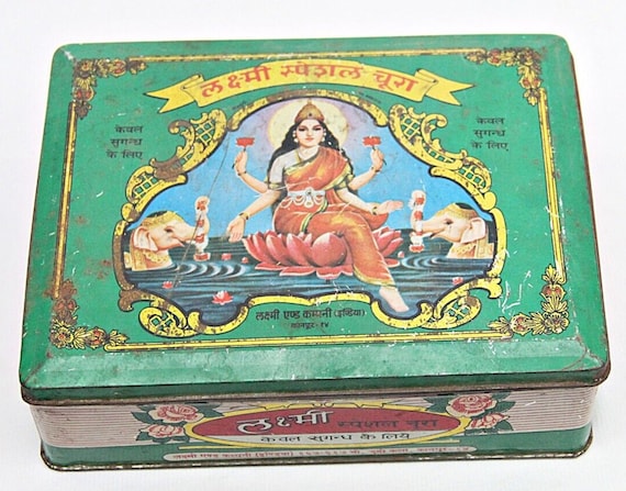 Old Vintage Laxmi Special Powder Litho Tin Box– Rare Advertising Collectible, Unique Antique Decor for Nostalgic Home Displays & Enthusiasts