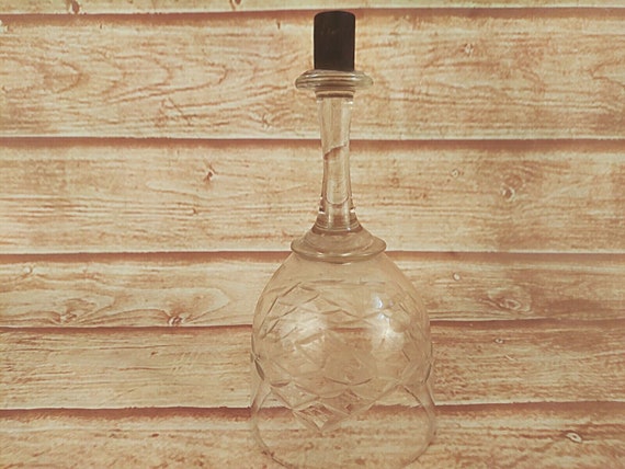 Rare Vintage Hanging Wine Glass Elegant Floral-Design Handmade Clear Tumbler with Iron Base | Antique Glassware for Rustic & Chic Home Décor