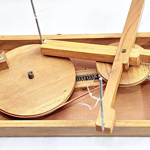 Reviving Gandhi's Legacy the Wooden Box Charkha Traditional Spinning Wheel With Sliding Box and 2 Extra Spindles and Puni image 7