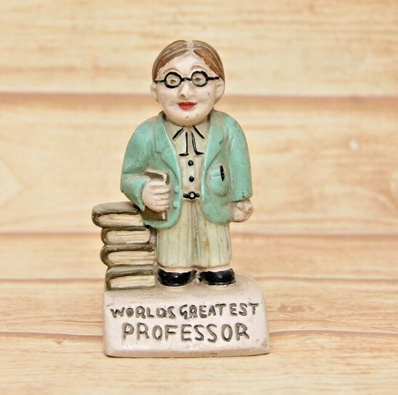 Vintage Ceramic 'World’s Greatest Professor' Statue – Porcelain Sculpture Figurine, Retro Academic Decor Gift, Classic Desk or Shelf Display