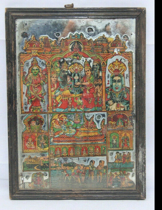Vintage Litho Print of Indian God and Goddess, Spiritual Art Decor, Ethnic Wall Hanging, Culture Heritage Artwork, Antique Religious Poster