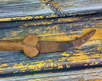 Vintage Forged Iron Knife Silver Work on Blade Wood Handle Historical Display M5
