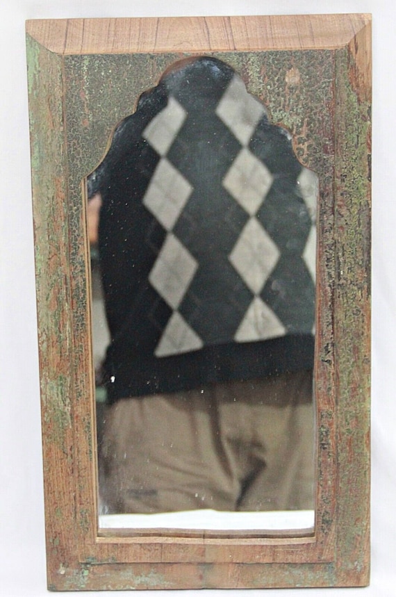 Old Rustic Hand-Carved Wooden Mirror Frame– Unique Wall Hanging Decor | Farmhouse Style Accent | Perfect Housewarming Gift for Nature Lovers