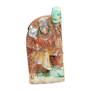 Hand-Carved Marble Hanuman Statue: Vintage Hindu Monkey God Art