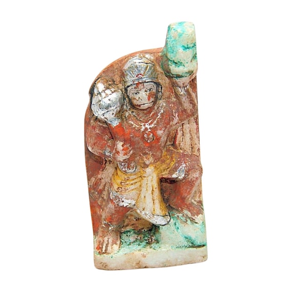Vintage Hand-Carved Marble Stone Monkey God Hanuman Statue Religious Figure, Exquisite Craftsmanship, Unique Spiritual Collectible Art Piece