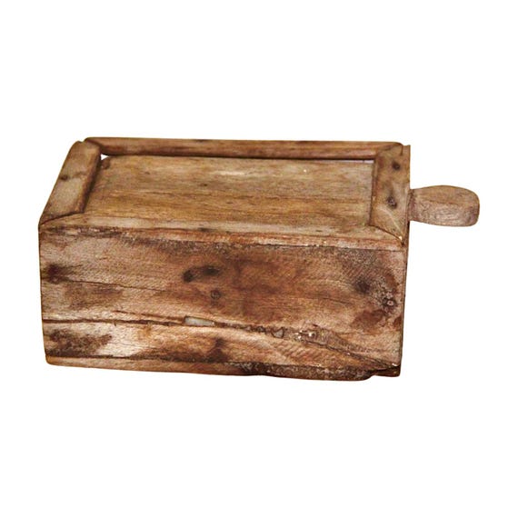 Vintage Hand-Carved Indian Wooden Spice Box– Slider Top and Compartments, Rustic Kitchen Collectible, Timeless Storage for Traditional Homes
