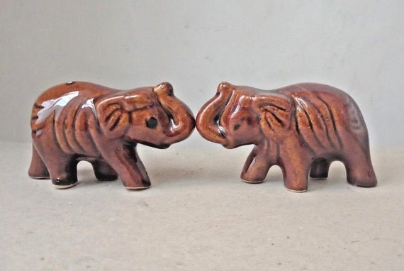 Vintage Glazed Ceramic Elephant Figurines– Handcrafted Small Decorative Statues Unique Animal Collectibles Lot of 2 Elegant Trinket Displays