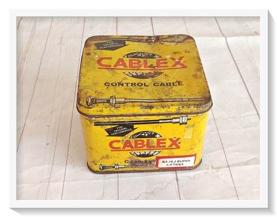 Vintage Cablex Control Cables Litho Tin Box– Rare Made-in-India Collectible | Industrial Decor | Historic Storage Container with Retro Charm