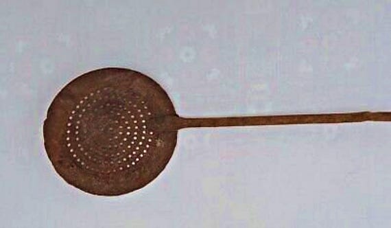Iron Tribal Spoon Kitchen Fry Filter Kitchenware Vintage Unique Hand Carved Collectible Cooking Utensil for Culinary Heritage Lovers