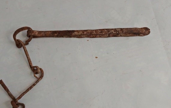 Vintage Old Engraved Thick Iron Tweezer Tong Pincer Goldsmith Tool with Chain Unique Antique Craftsmanship for Jewelers and Collectors