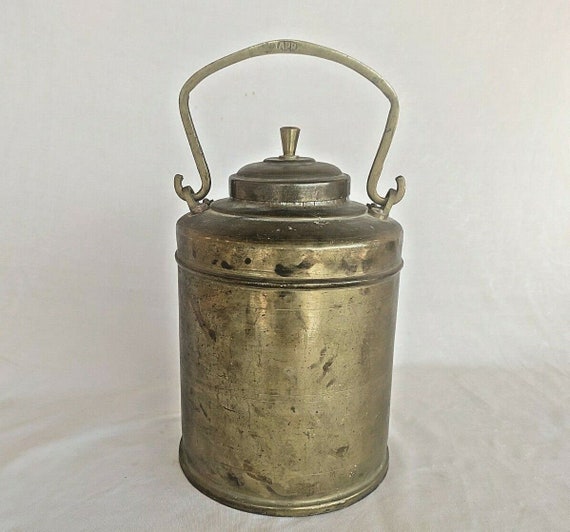 Vintage Pure Brass Milk Container – Large Antique Indian Brass Pot | Rustic Farmhouse Decor | Authentic Collectible Artisanal Craftsmanship