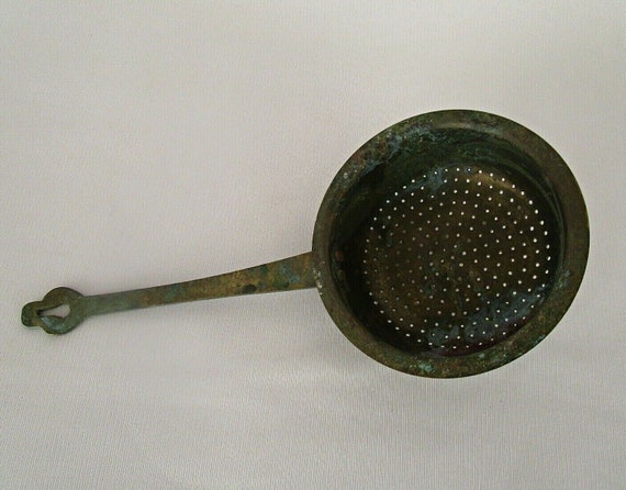 Vintage Brass Handmade Tea/Coffee Filter – Unique Antique Collectible, Old-World Strainer | Rustic Kitchen Decor, Handcrafted Functional Art