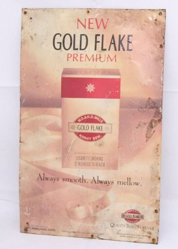 Vintage Gold Flake Filter Cigarettes Ad Tin Sign Board- Retro Litho Poster, Premium Collector’s Antique Tobacco Sign for Enthusiasts & Décor