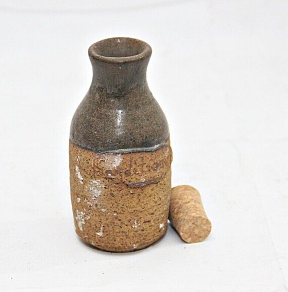 Rustic Vintage Ceramic Stoneware Conditioner Bottle | Original Cork Stopper | Antique Collectible | Farmhouse Home Decor | Unique Old Piece