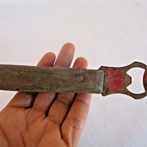 Vintage Handmade Beer Bottle Opener: Rustic Wooden Handle, Indian Bar Decor