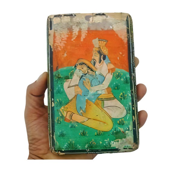 Vintage Mughal Erotic Painting on Wooden Panel– Harem Scene Wall Art | Antique Indian Handmade Decor | Rare Traditional Sensual Artwork Gift
