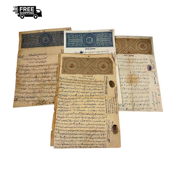 Antique Urdu-Hindi Manuscript Collection Rare Handwritten Historical Documents with Official Stamps 19th/Early 20th Century Archival Records