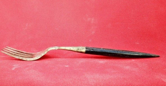 Vintage Brass Fork with Horn Handle – Exquisite Hand-Carved Collectible Antique Indian Cutlery Unique Decorative Brass Art Piece for Display