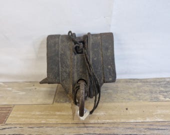 Lucchetto in ferro battuto fatto a mano con chiave – Design a strisce, lucchetto in stile antico, strumento da collezione P5