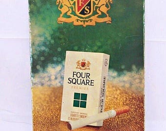 tobacco square Vintage Premier Four Square Cigarettes Litho Tin Sign: Tobacco Advertising  Display