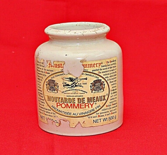 Rare Vintage French Stoneware Moutarde De Meaux Pommery Mustard Jar Crock | Rustic Kitchen Decor Unique Empty Collectible Ceramic Container