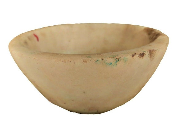 Antique Hand-Carved 8" Round White Marble Eating Bowl – Old Kitchenware Collectible, Unique Stoneware Decor, Elegant Dining Display Piece M1