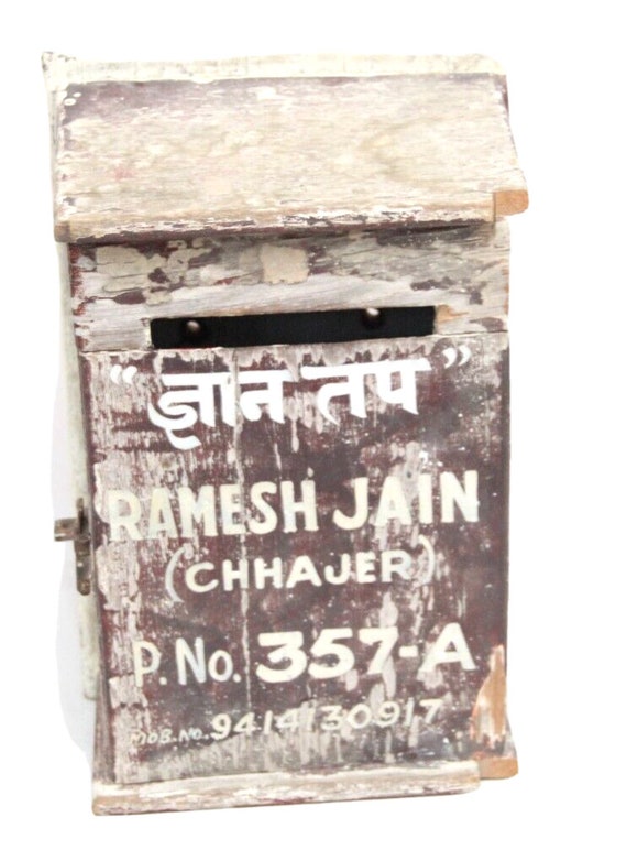 Rare Vintage Hand-Painted Wooden Mailbox – Rustic Indian Collectible | Unique Antique-Style Decor | Hand Crafted Wall-Mounted Letter Holder