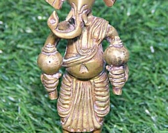 Brass Idol Ganesha, Handcrafted Vintage Hindu God Statue, Spiritual Sculpture Decor