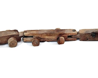 Tren de juguete de madera vintage: locomotora de arrastre artesanal