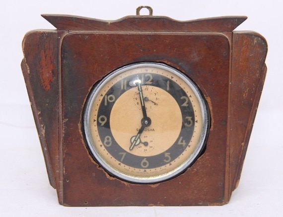 Rare Vintage Seikosha Japan Alarm Clock – Antique Winding Timepiece in Wooden Box, Collectible Project for Restoration and Clock Enthusiasts