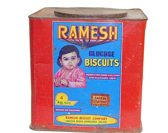 Vintage Ramesh Glucose Biscuit Tin: Rare Indian Advertising Collectible