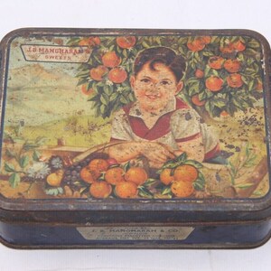Vintage J.B. Mangharam Sweets Tin: Antique Litho Advertising, Retro Home Decor