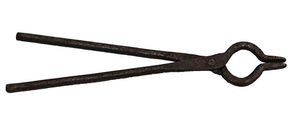 Old Vintage Handmade Iron Tongs Lifter – Blacksmith Crafted Collectible Kitchen Tool from India | Unique Artisan Piece for Cooking & Display