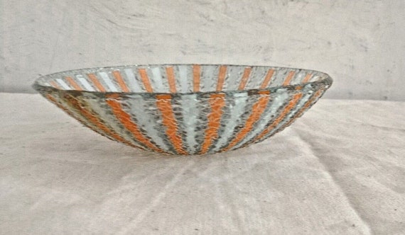 Old Vintage Embossed Orange Strips Glass Bowl– Rare Collectible Fruit/Salad Servers, Unique Antique Décor for Nostalgic Tabletop Displays T1