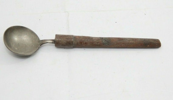 Vintage Metal Serving Spoon with Wooden Handle– Old Collectible Utensil Antique Kitchenware | Rustic Cooking Spoon Handcrafted Foodies Gift