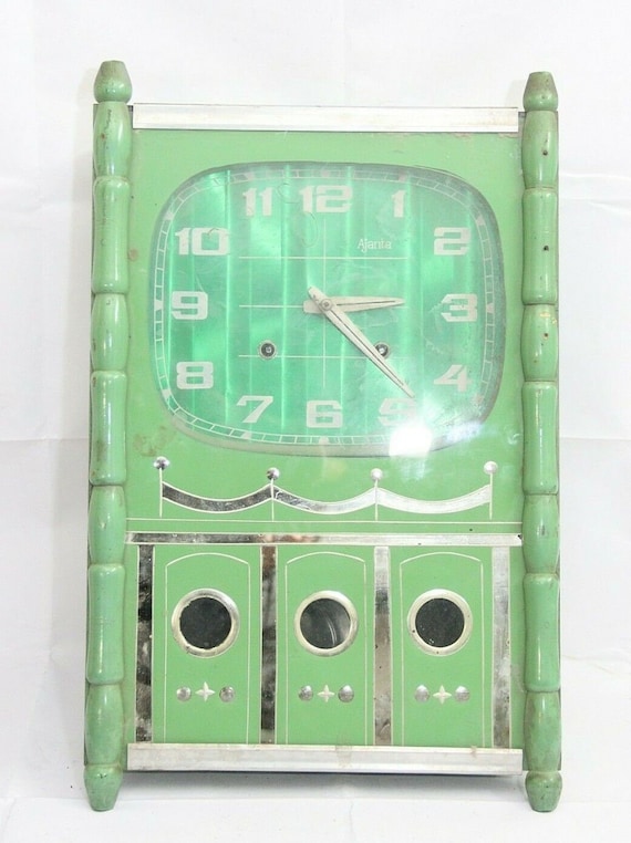 Rare Vintage Ajanta Trademark Wall Clock – India-Made Antique Pendulum Timepiece, Restoration Project for Stylish Décor and Clock Collectors